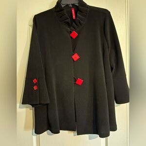 Chic Black Cape with Red Button Accents
